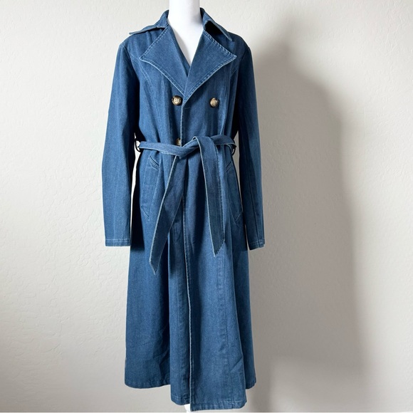 Solitaire Classic Blue Denim Trench Coat - Picture 1 of 6